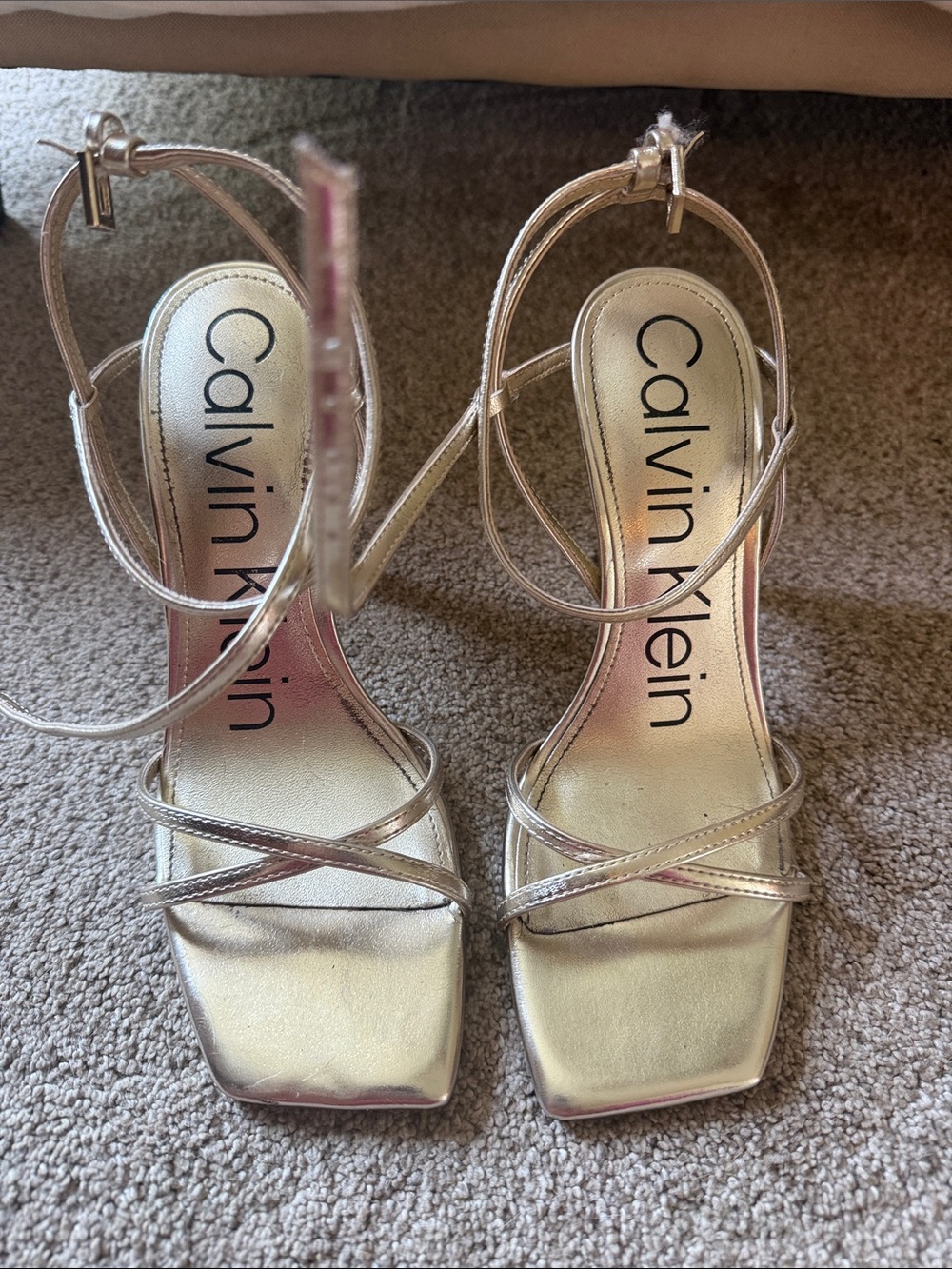 Calvin Klein Women's Metallic Rose Gold Strappy Heels